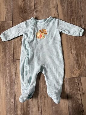 Vintage Y2K Disney Blue Ribbed Footed Sleeper with Winnie the Pooh & Tigger